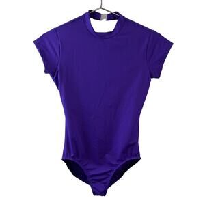 NWT Baltogs Dancewear Purple Mock Neck Open Back Short Sleeve Leotard Tank Sz XL